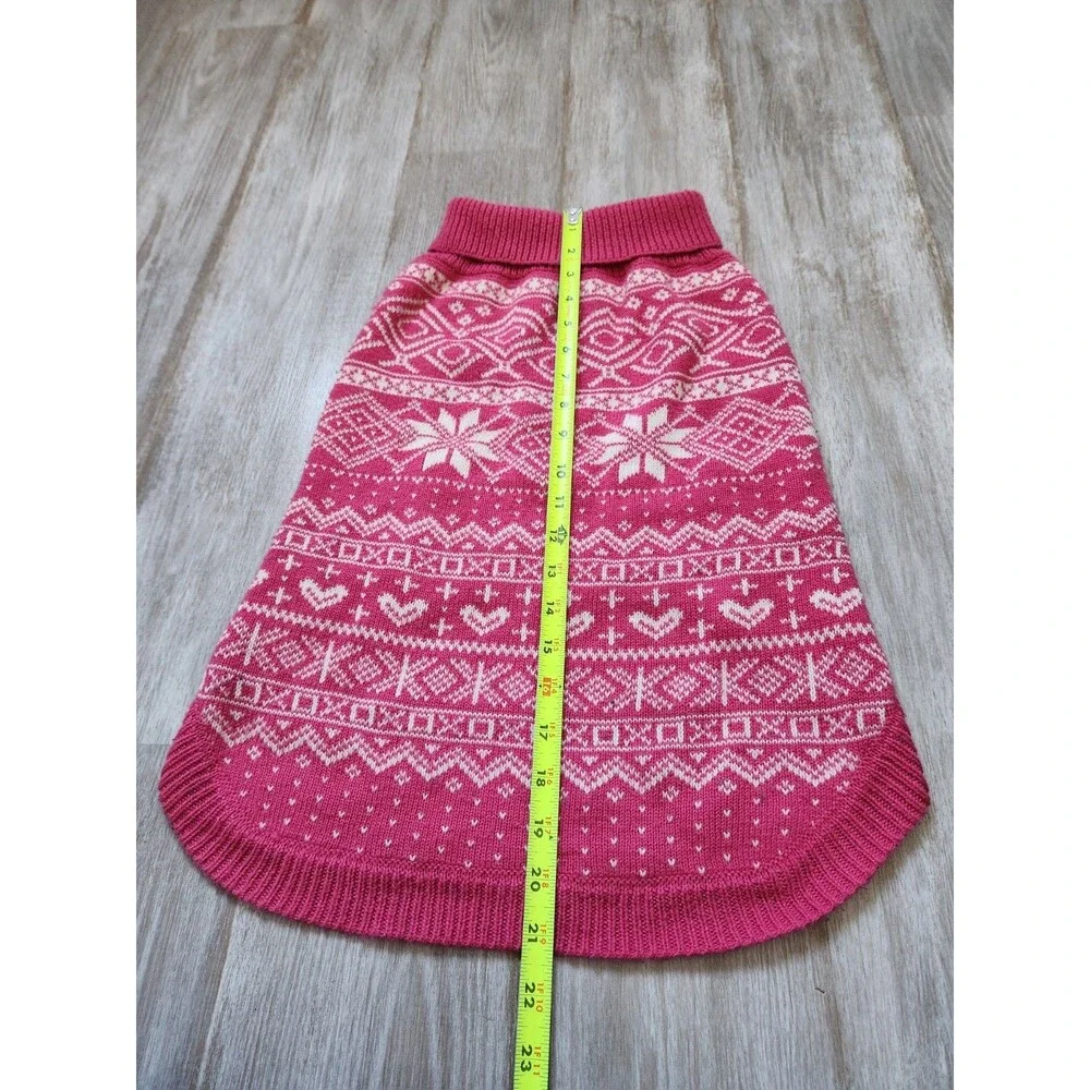 Pink White Fair Isle Snowflake Knit Dog Sweater Stretch Cozy Winter Size L GUC